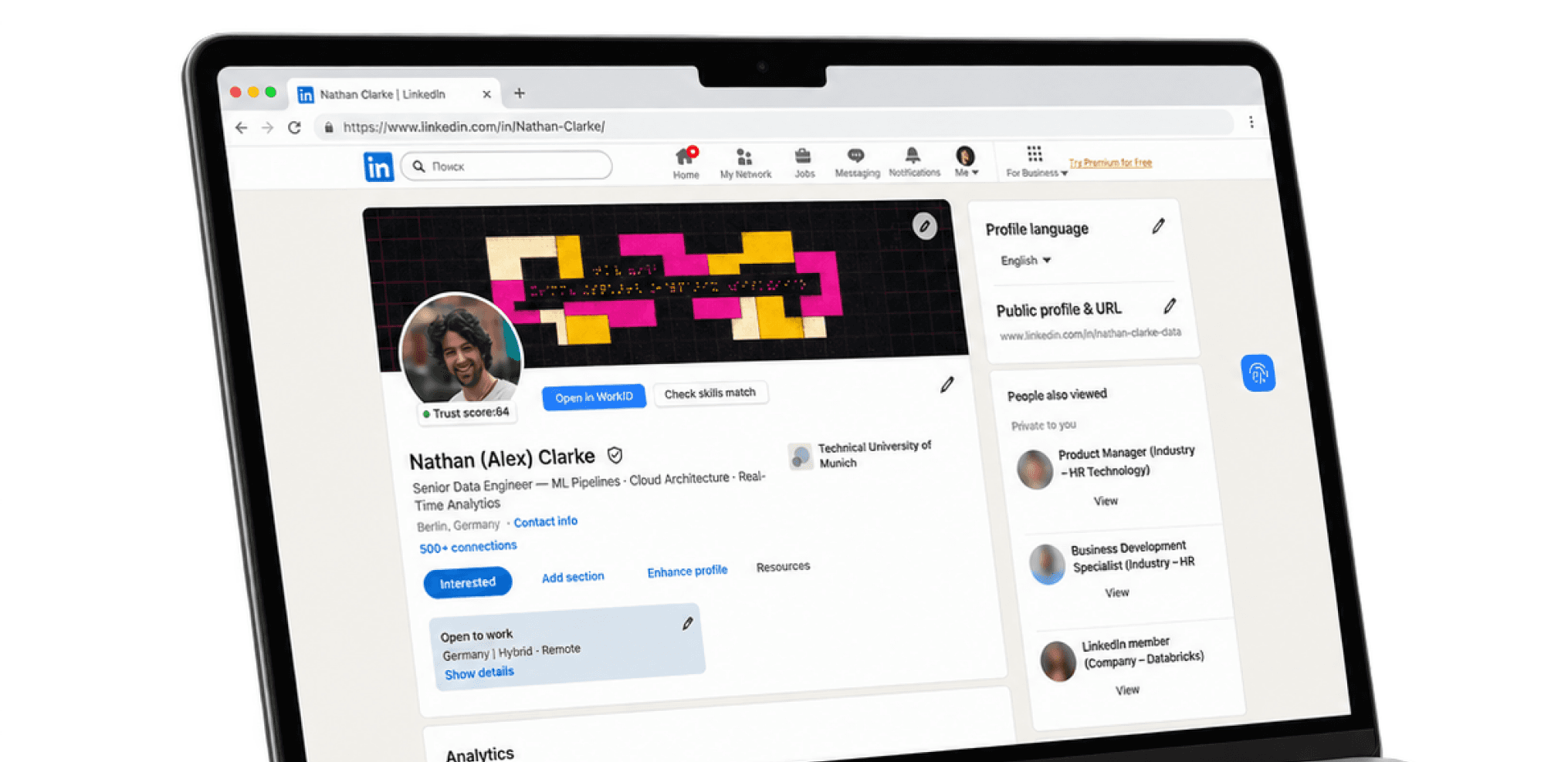 Angie in the WorkID side panel on a LinkedIn search